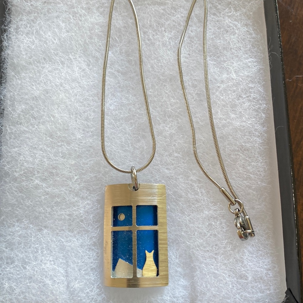 Stainless steel artisan cat ❤️handcrafted necklace